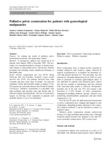 Arch Gynecol Obstet:1107–1112 DOIs00404GYNECOLOGIC ONCOLOGY  Palliative pelvic exenteration for patients with gynecological