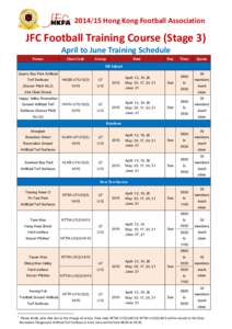 [removed]Hong Kong Football Association  JFC Football Training Course (Stage 3) April to June Training Schedule Venue