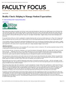 Reality Check: Helping to Manage Student Expectations | Faculty Focus