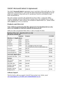 CHEST Microsoft Select 6 Agreement The CHEST Microsoft Select 6 agreement covers most items of Microsoft software. This agreement is administered by us through MS Select Department Representatives and all orders and requ