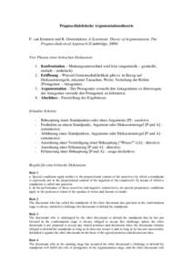 Pragma-dialektische Argumentationstheorie  F. van Eemeren und R. Grootendorst, A Systematic Theory of Argumentation. The Pragma-dialectical Approach (Cambridge, [removed]Vier Phasen einer kritischen Diskussion: