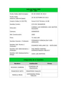 Acta de Visita CISC CIP - CRC Fecha Visita:(dd/mm/aaaa) 05 DE JUNIO DE 2014