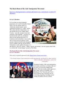 Paleoconservatism / Tea Party movement / Tom Tancredo / VDARE / Nativism / Opposition to immigration / Peter Brimelow / Bay Buchanan / Council of Conservative Citizens / Politics of the United States / Conservatism in the United States / United States