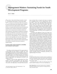 Management Matters: Sustaining Funds for Youth Development Programs