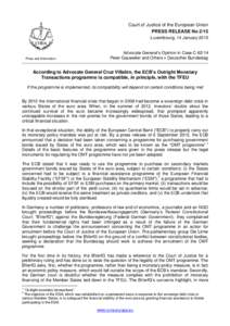 Court of Justice of the European Union PRESS RELEASE No 2/15 Luxembourg, 14 January 2015 Press and Information