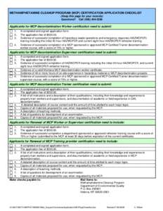 METHAMPHETAMINE CLEANUP PROGRAM (MCP) CERTIFICATION APPLICATION CHECKLIST