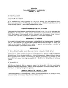 MINUTES TALLADEGA COUNTY COMMISSION JANUARY 27, 2014 STATE OF ALABAMA COUNTY OF TALLADEGA