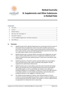 Netball Australia B: Supplements and Other Substances in Netball Rule Contents A.