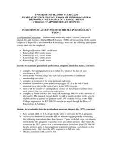 UNIVERSITY OF ILLINOIS AT CHICAGO GUARANTEED PROFESSIONAL PROGRAM ADMISSIONS (GPPA) DEPARTMENT OF KINESIOLOGY AND NUTRITION COLLEGE OF APPLIED HEALTH SCIENCES  CONDITIONS OF ACCEPTANCE FOR THE M.S. IN KINESIOLOGY