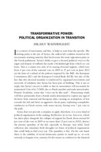 TRANSFORMATIVE POWER: POLITICAL ORGANIZATION IN TRANSITION HILARY WAINWRIGHT I