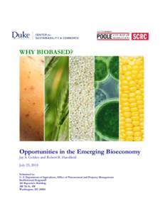 WHY BIOBASED?  Opportunities in the Emerging Bioeconomy Jay S. Golden and Robert B. Handfield July 25, 2014 Submitted to: