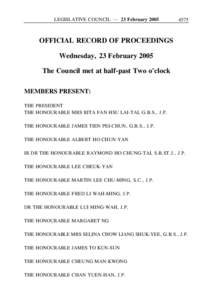 LEGISLATIVE COUNCIL ─ 23 February[removed]OFFICIAL RECORD OF PROCEEDINGS Wednesday, 23 February 2005