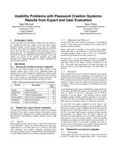 Usability Problems with Password Creation Systems: Results from Expert and User Evaluation Saja Althubaiti Helen Petrie