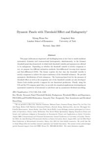 Dynamic Panels with Threshold E¤ect and Endogeneity Myung Hwan Seo London School of Economics Yongcheol Shin University of York