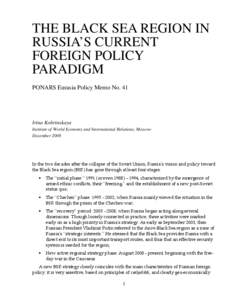 THE BLACK SEA REGION IN RUSSIA’S CURRENT FOREIGN POLICY PARADIGM