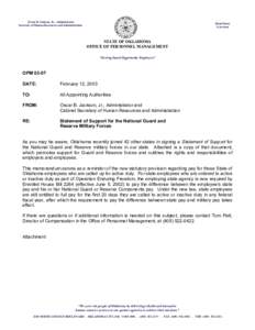 United States Army National Guard / Oklahoma Office of Personnel Management / Reserve components of the United States armed forces / National Guard of the United States / Oklahoma City / Governor of Oklahoma / Military reserve force / Employer Support of the Guard and Reserve / Oscar B. Jackson Jr. / Oklahoma / State governments of the United States / United States Department of Defense