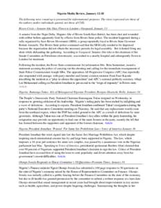 Nigeria Media Review, January[removed]The following news round-up is presented for informational purposes. The views expressed are those of the authors and/or individuals quoted, not those of CSIS. Rivers Crisis – Senato