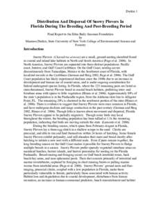 Durkin 1  Distribution And Dispersal Of Snowy Plovers In Florida During The Breeding And Post-Breeding Period Final Report to the Edna Baily Sussman Foundation by