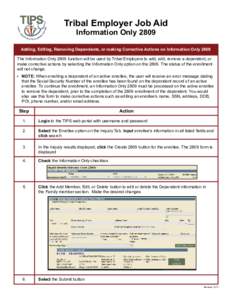 Tribal Employer Job Aid Information Only 2809 Quick Reference Guide