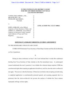 Case 3:12-cv[removed]Document 55  Filed in TXSD on[removed]Page 1 of 7 IN THE UNITED STATES DISTRICT COURT FOR THE SOUTHERN DISTRICT OF TEXAS