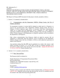    RE: Addendum No[removed]REQUEST FOR PROPOSALS FOR LEASING OF DEPARTMENT, OOCEA, ORANGE COUNTY, THE CITY OF ORLANDO AND GREATER ORLANDO AVIATION AUTHORITY