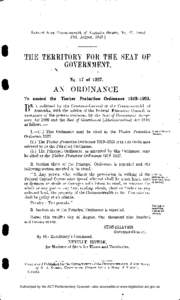 I hxtract from Commonwealth of Australia Gazette, No. 87, dated 18th August, [removed]THE TERRITORY FOR THE SEAT OF GOVERNMENT. No. 17 of 1927.