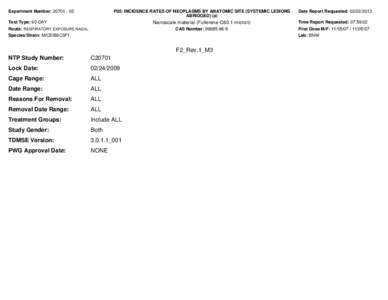 Experiment Number: [removed]P05: INCIDENCE RATES OF NEOPLASMS BY ANATOMIC SITE (SYSTEMIC LESIONS ABRIDGED) (a)  Test Type: 90-DAY