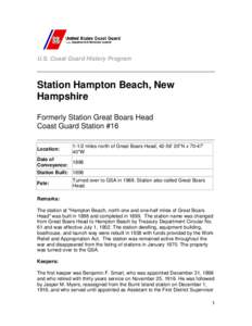 U.S. Coast Guard History Program  Station Hampton Beach, New Hampshire Formerly Station Great Boars Head Coast Guard Station #16