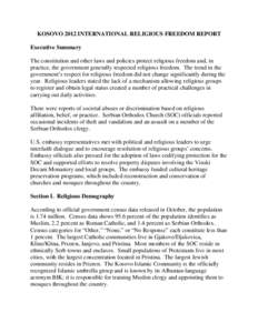 KOSOVO 2012 International Religious Freedom Report