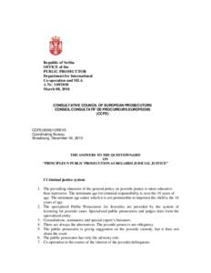 Republic of Serbia OFFICE of the PUBLIC PROSECUTOR Department for International Co-operation and MLA А Nr[removed]