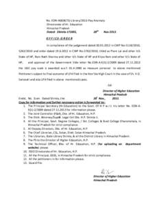 No. EDN-H(8)B(75) H(8)B(75)-Library/2013-Pay Anomaly Directorate of Hr. Education Himachal Pradesh Dated: Shimla Shimla[removed],