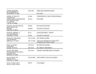 ADAMS, BENJAMIN 504 TOWNSEND ST SPEARMAN, TX[removed]HC10-009