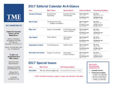 2017 Editorial Calendar At-A-Glance Issue Main Theme  Special Report