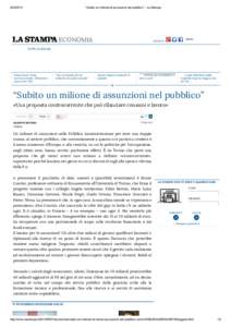   “Subito un milione di assunzioni nel pubblico” ­ La Stampa ECONOMIA