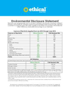 Environmental Disclosure Statement  Electricity can be generated from a number of different fuel sources, resulting in different emissions. Ethical Electric will report fuel sources and emissions data twice annually, all