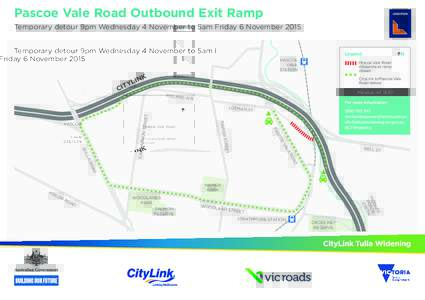 Pascoe Vale Road Outbound Exit Ramp Temporary detour 9pm Wednesday 4 November to 5am Friday 6 November 2015 Legend PASCOE VALE