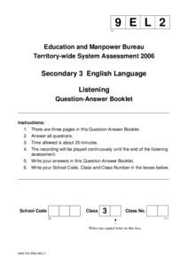 9 E L[removed]Education and Manpower Bureau Territory-wide System Assessment 2006