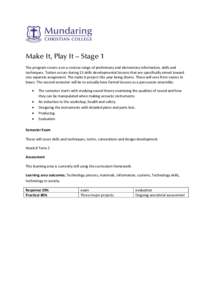 Make It, Play It – Stage 1 The program covers a on a concise range of preliminary and elementary information, skills and techniques. Tuition occurs during 15 skills developmental lessons that are specifically aimed tow