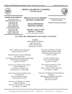 BUSINESS, CONSUMER SERVICES, AND HOUSING AGENCY - Department of Consumer Affairs  EDMUND G. BROWN JR., Governor MEDICAL BOARD OF CALIFORNIA Licensing Program