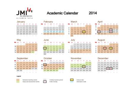 2014  Academic Calendar January  February