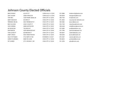 Johnson County Elected Officials BOB DVORSKY 412 6TH ST  CORALVILLE IA 52241