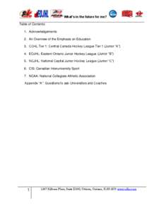 What’s in the future for me? ______________________________________________________________________ Table of Contents: 1. Acknowledgements 2. An Overview of the Emphasis on Education 3. CCHL Tier 1: Central Canada Hock