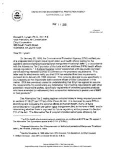 Letter from Margo T. Oge, Director,OTAQ, U.S. EPA, to Donald R. Lynam, VP Air Conservation, Ethyl Corporation Regarding Final Notice of Final Test Requirements for Testing of Gasoline Additive Methylcyclopentadienyl Mang