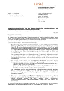 Prof. Dr. Lutz Frühbrodt Studiengangsleiter „Fachjournalismus Und Unternehmenskommunikation“ Fakultät Angewandte Natur- und Geisteswissenschaften