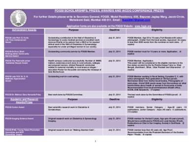 FOGSI SCHOLARSHIPS, PRIZES, AWARDS AND AICOG CONFERENCE PRIZES For further Details please write to Secretary General, FOGSI, Model Residency, 605, Bapurao Jagtap Marg, Jacob Circle, Mahalaxmi East, Mumbai[removed]Email 