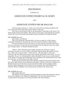 Memorial from volume 220 of Minnesota Reports for Associate Justice Oscar Hallam…p.1 of 4  PROCEEDINGS