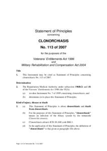 Statement of Principles concerning CLONORCHIASIS No. 113 of 2007 for the purposes of the