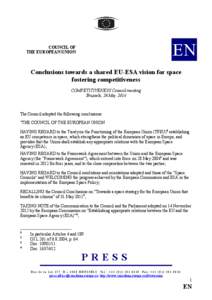 EN  COU CIL OF THE EUROPEA U IO  Conclusions towards a shared EU-ESA vision for space