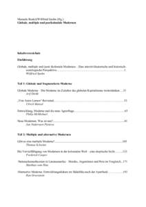 Manuela Boatcă/Willfried Spohn (Hg.) Globale, multiple und postkoloniale Modernen Inhaltsverzeichnis Einführung Globale, multiple und (post-)koloniale Modernen – Eine interzivilisatorische und historischsoziologische