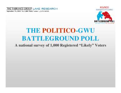September 7-9, N=1,000 “likely” voters / ±3.1% M.O.E.  THE POLITICO-GWU BATTLEGROUND POLL A national survey of 1,000 Registered “Likely” Voters